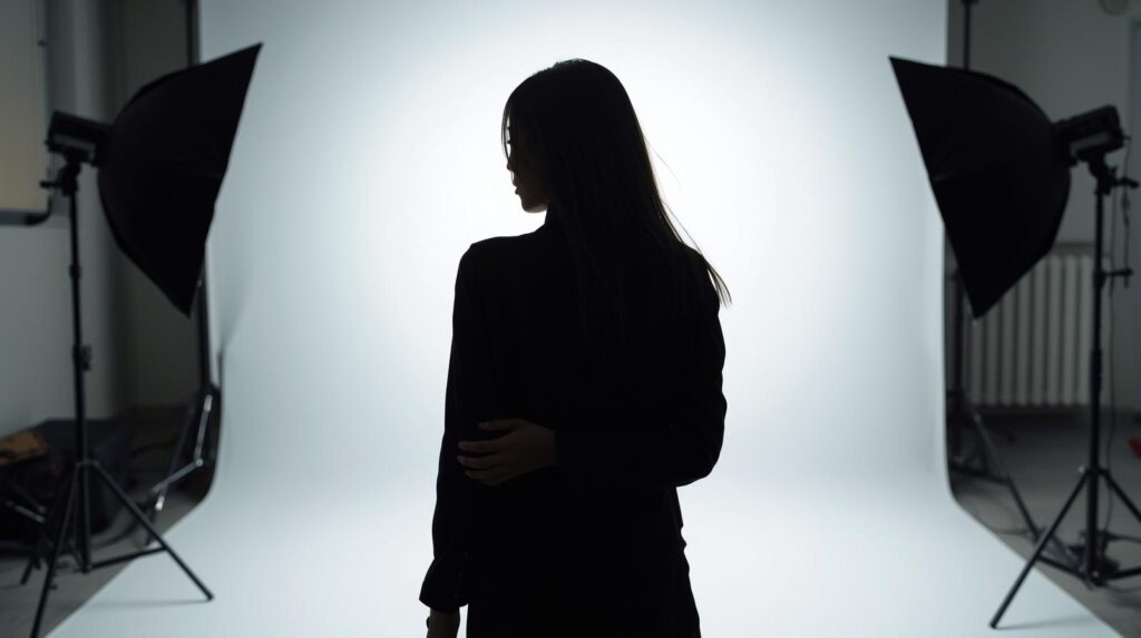 女性モデルがスタジオで撮影している
