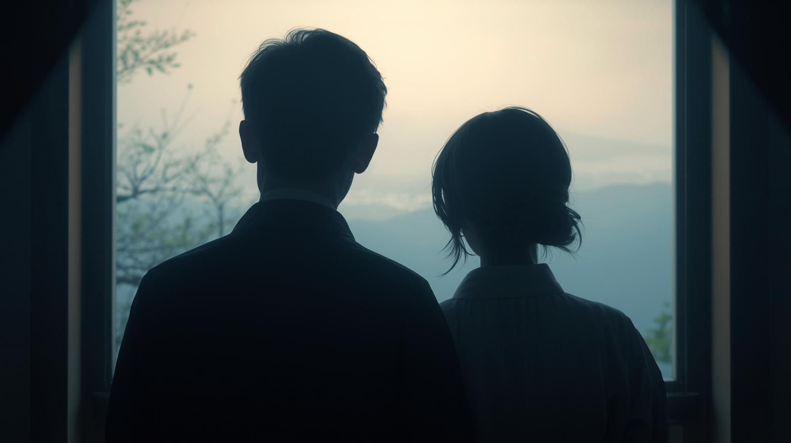 夫婦の後ろ姿の画像