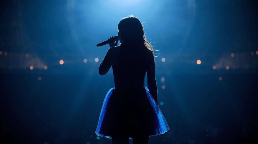 アイドルがライブ会場で歌を歌っている画像