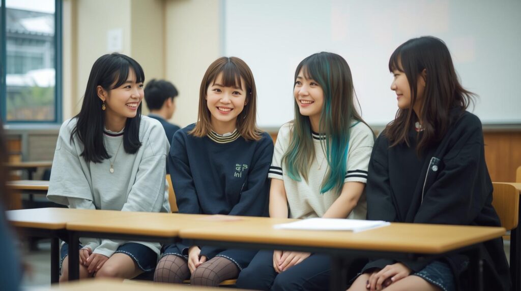 女の子達が店で楽しそうに話している様子の画像