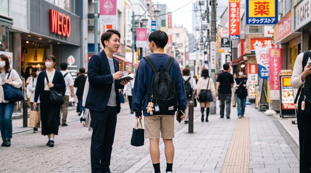 スカウトを受ける男の子の画像